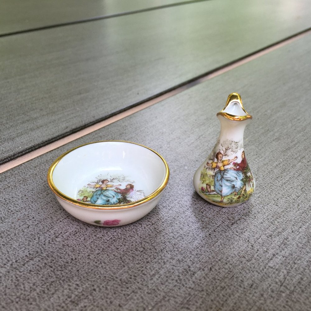 LIMOGES FRANCE MINIATURE WATER PITCHER & BOWL